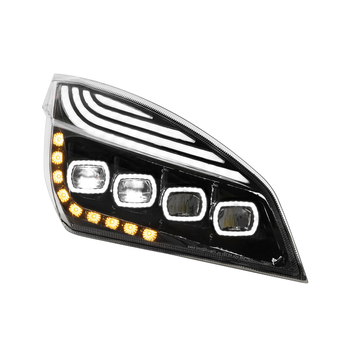 Black Quad-LED Headlight With LED DRL & Seq. Signal For 2018-2024 Freightliner Cascadia - Passenger - Thumbnail 3