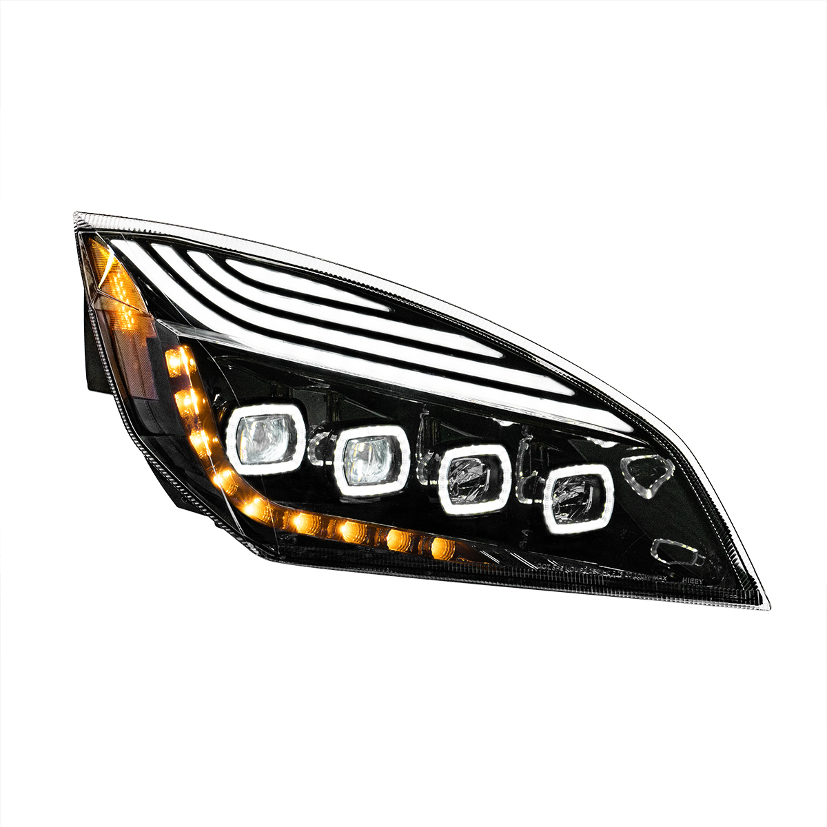 Black Quad-LED Headlight With LED DRL & Seq. Signal For 2018-2024 Freightliner Cascadia - Passenger - Thumbnail 8
