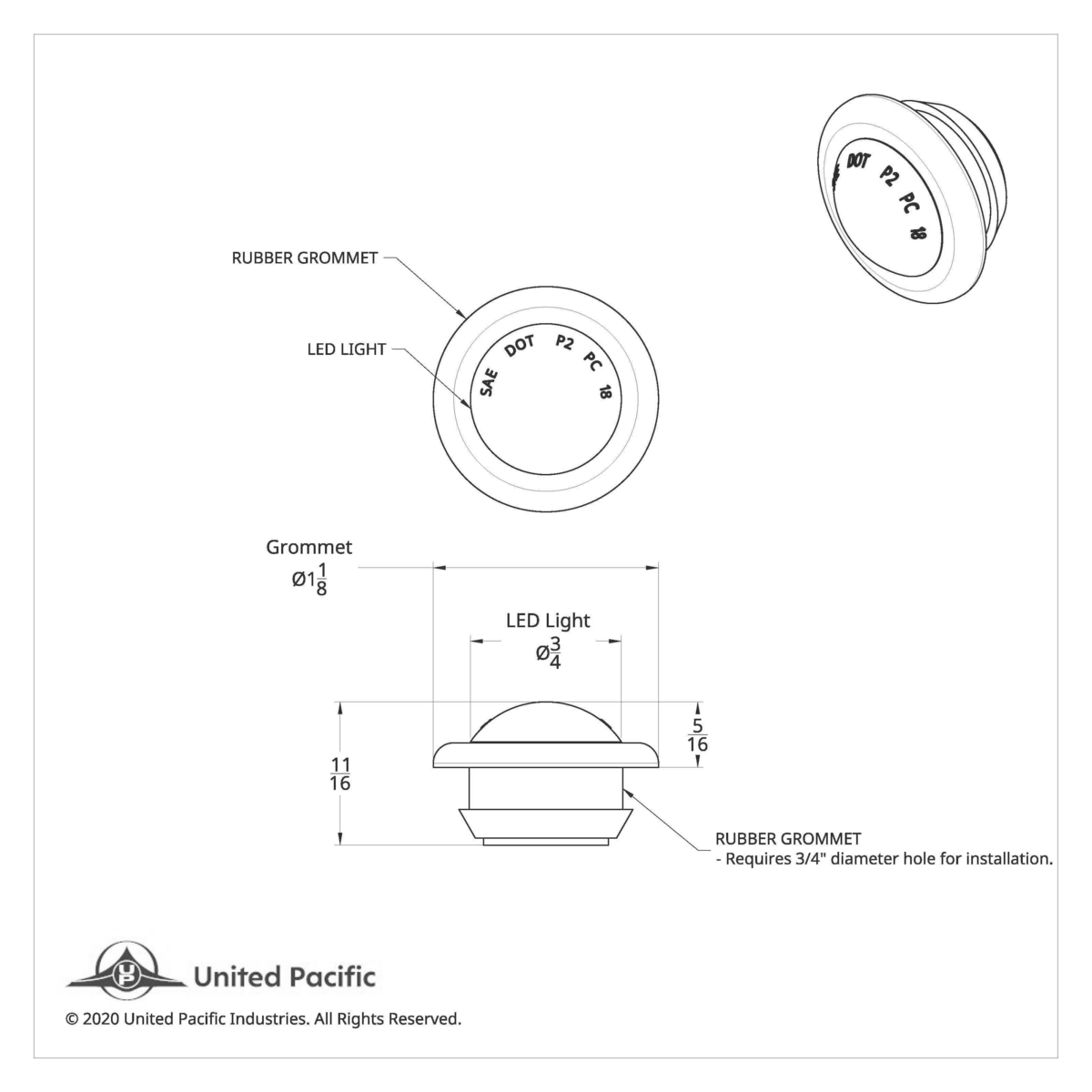 1 LED 3/4" Mini Clearance Light Amber LED With Amber Lens With Rubber Grommet (Bulk) - Thumbnail 7