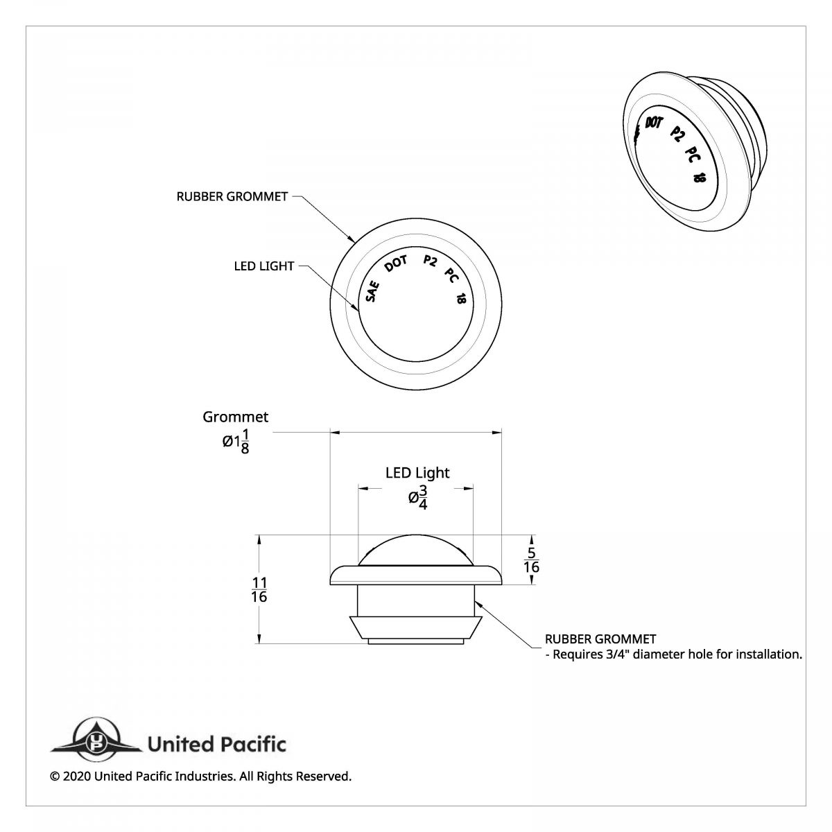1 LED 3/4" Mini Clearance Light Amber LED With Clear Lens With Rubber Grommet (Bulk) - Thumbnail 5
