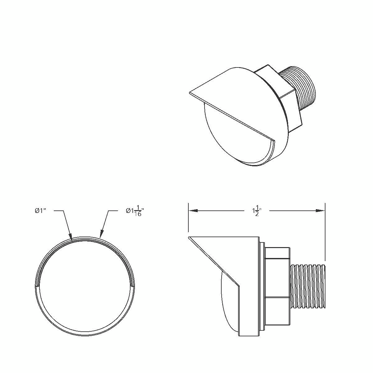 3 High Power LED 1" Light (Clearance/Marker) With Visor - Red LED/Red Lens - Thumbnail 5