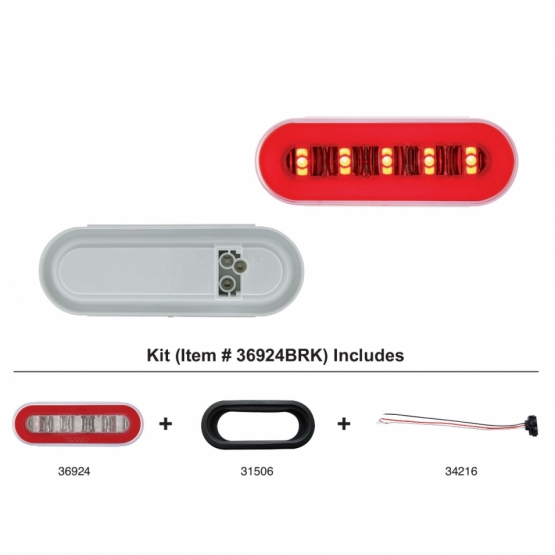 22 LED 6" Oval GloLight Kit With Divider Bar Inner Design (Stop, Turn & Tail) - Red LED/Red Insert (Each)