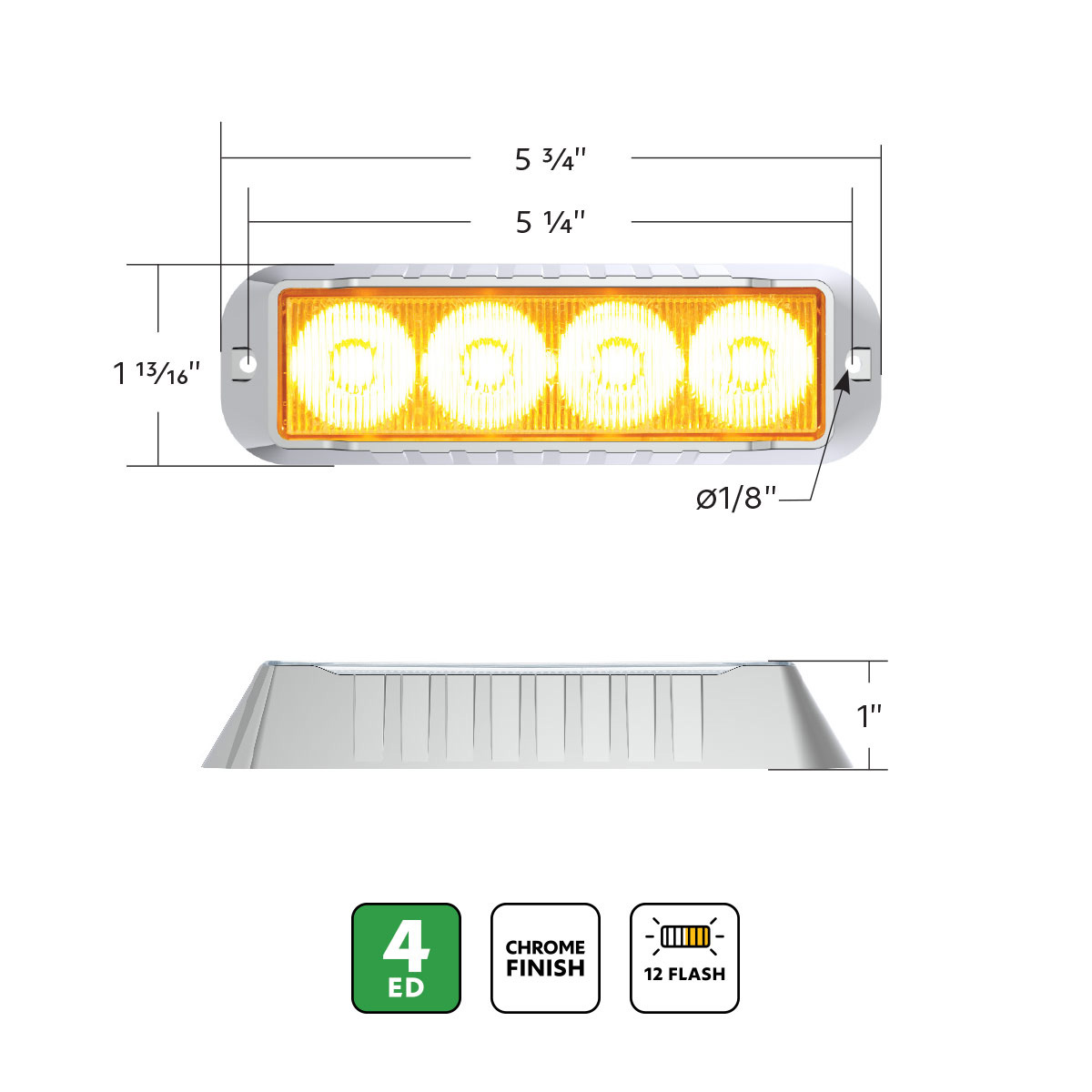 4 LED Warning Light - Amber LED - Thumbnail 6