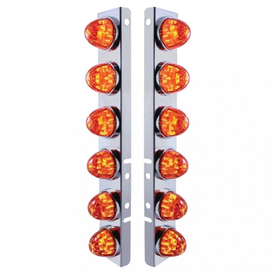SS Front Air Cleaner Bracket With 12X LED Watermelon Lights & SS Bezels For Peterbilt-Amber LED/Dark Amber Lens