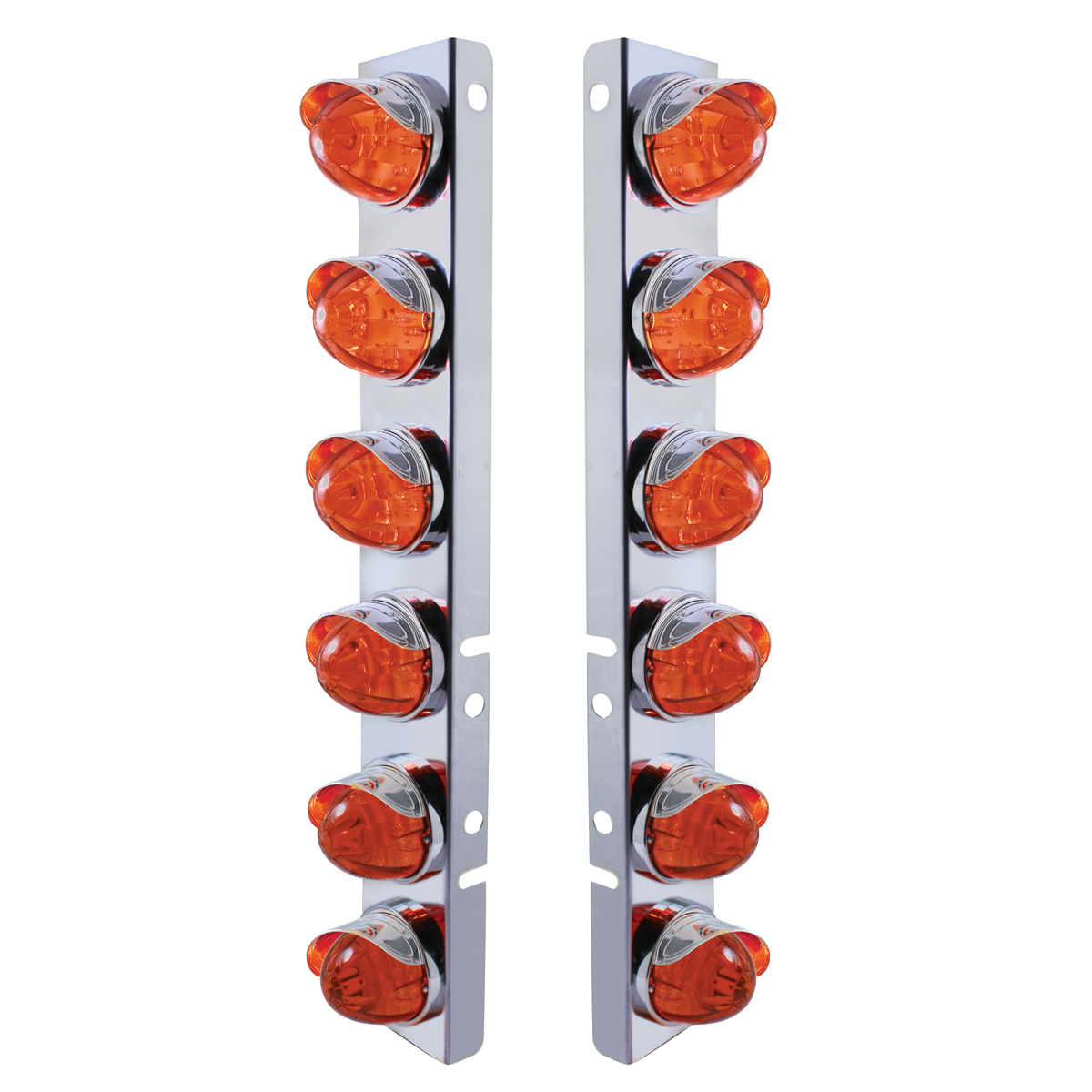SS Front Air Cleaner Bracket With 12X LED Watermelon Lights & SS Visors For Peterbilt-Amber LED/Dark Amber Lens - Thumbnail 3