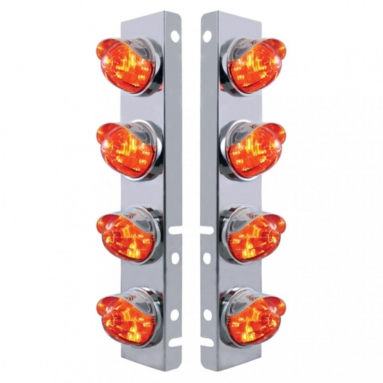 SS Front Air Cleaner Bracket With 8X LED Watermelon Lights & SS Visors For Peterbilt-Amber LED/Dark Amber Lens