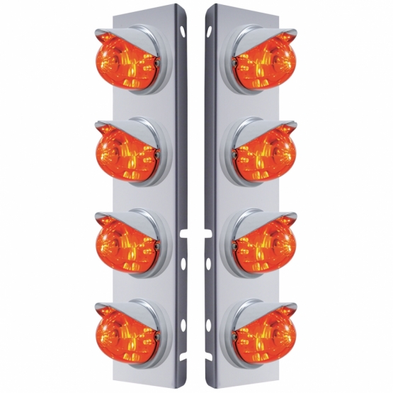 SS Front Air Cleaner Bracket With 8X 17 LED Watermelon Lights & Visors For Peterbilt-Amber LED/Dark Amber Lens