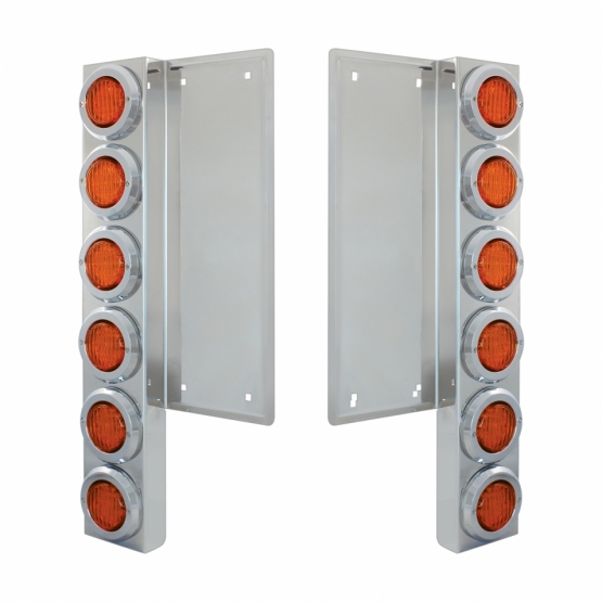 FL SS Front Air Cleaner Bracket W/12X 9 LED 2" Lights & Bezels -Amber LED & Lens - Thumbnail 2