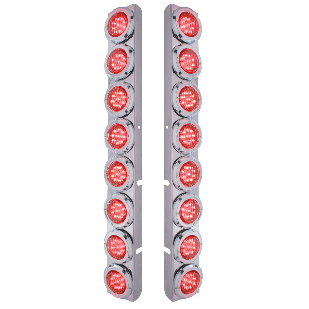 Stainless Rear Air Cleaner Bracket With 16X 9 LED 2" Lights & Bezels For Peterbilt- Red LED/Red Lens