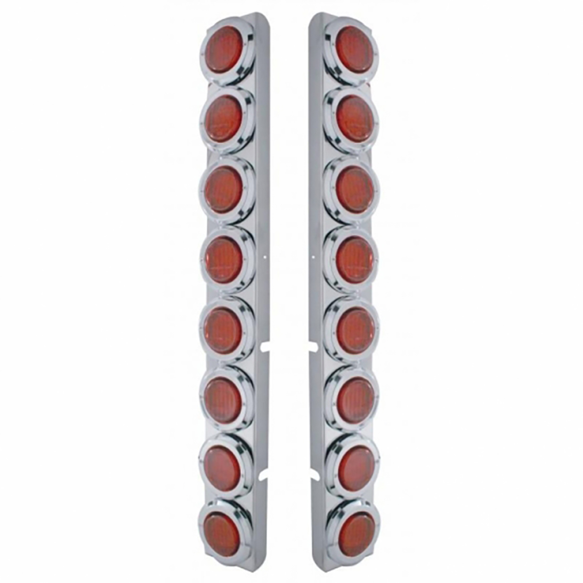 Stainless Rear Air Cleaner Bracket With 16X 9 LED 2" Lights & Bezels For Peterbilt- Red LED/Red Lens - Thumbnail 2