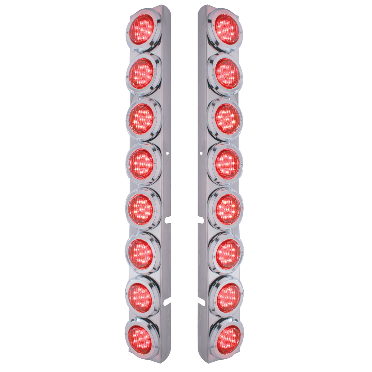 Stainless Rear Air Cleaner Bracket With 16X 9 LED 2" Lights & Bezels For Peterbilt- Red LED/Red Lens - Thumbnail 3
