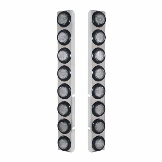 SS Rear Air Cleaner Bracket With 16X 9 LED 2" Lights For Peterbilt-Red LED/Clear Lens