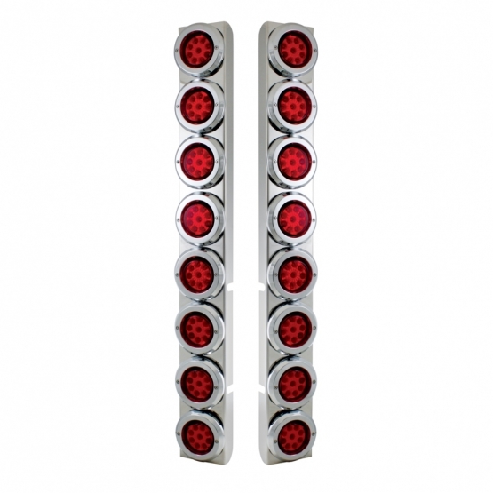 SS Rear Air Cleaner Bracket With 16X 9 LED 2" Reflector Lights & Bezels For Peterbilt-Red LED & Lens
