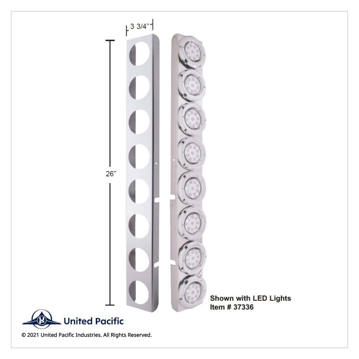 SS Rear Air Cleaner Bracket With 16X 9 LED 2" Reflector Lights & Bezels For Peterbilt-Red LED & Lens - Thumbnail 2