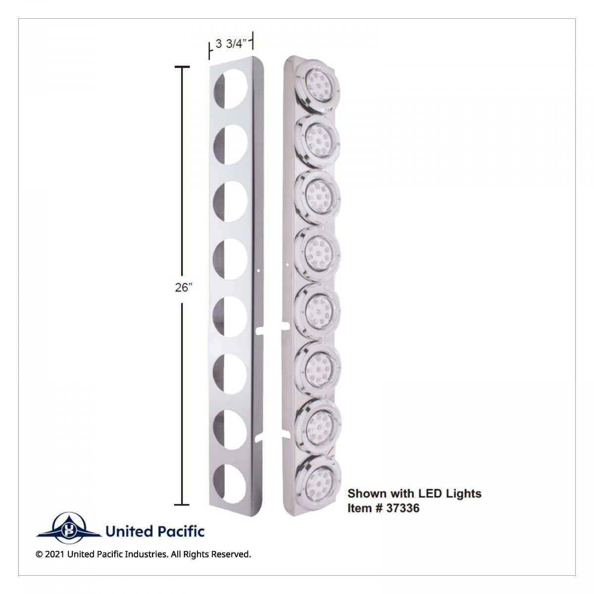 SS Rear Air Cleaner Bracket With 16X 9 LED 2" Reflector Lights & Bezels For Peterbilt-Red LED/Clear Lens - Thumbnail 2