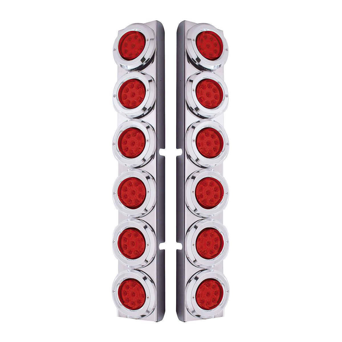 SS Rear Air Cleaner Bracket With 12X 9 LED 2" Reflector Lights & Bezels For Peterbilt-Red LED & Lens