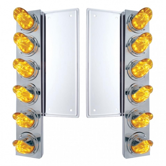 FL SS Front Air Cleaner Bracket With 12X 11 LED Watermelon Lights & Visors -Amber LED & Lens