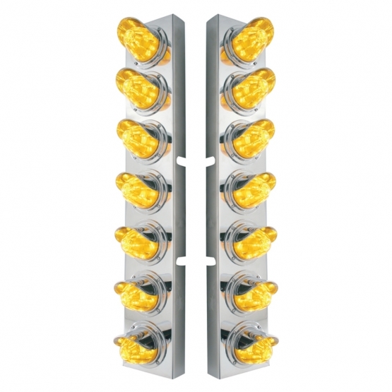 SS Front Air Cleaner Brkt With 14X 11 Amber LED Watermelon Light & Visor Bezel For KW Trucks-Amber Lens