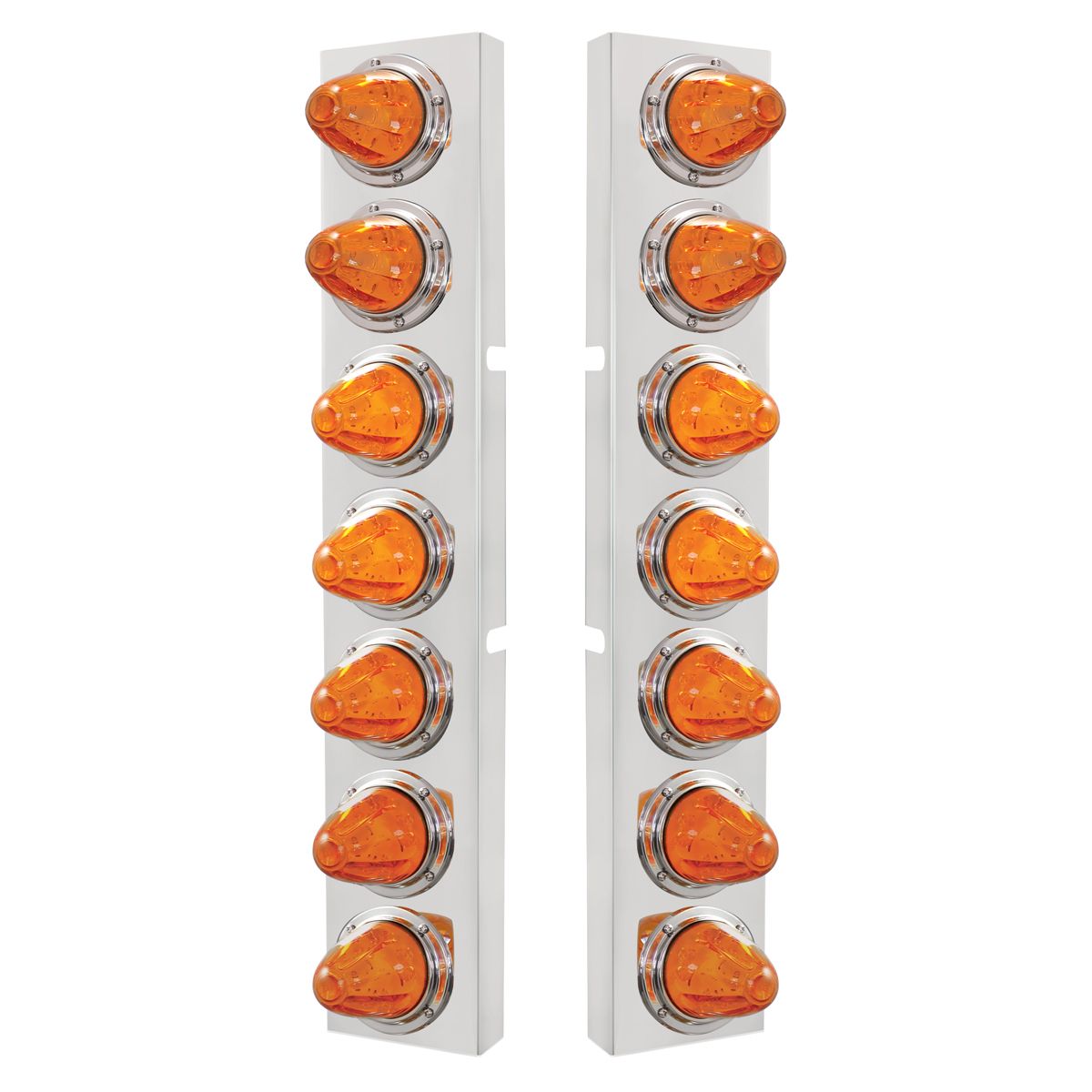 SS Front Air Cleaner Bracket With 14X 11 Amber LED Watermelon Lights & Bezel For KW Trucks -Amber Lens
