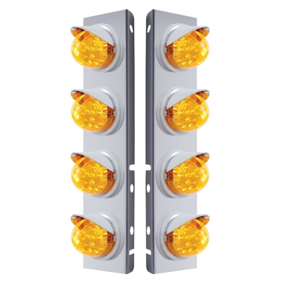 SS Front Air Cleaner Bracket With 8X 17 LED Reflector Lights & Visors For Peterbilt-Amber LED & Lens
