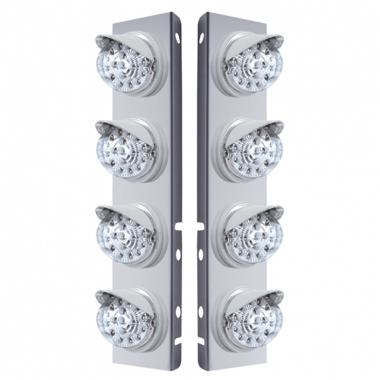 SS Front Air Cleaner Bracket With 8X 17 LED Reflector Lights & Visors For Peterbilt-Amber LED/Clear Lens