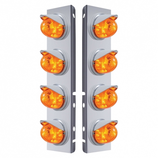 SS Front Air Cleaner Bracket With 8X 17 LED Watermelon Lights & Visors For Peterbilt-Amber LED & Lens