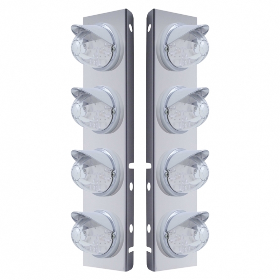 SS Front Air Cleaner Bracket With 8X 17 LED Watermelon Lights & Visors For Peterbilt-Amber LED/Clear Lens