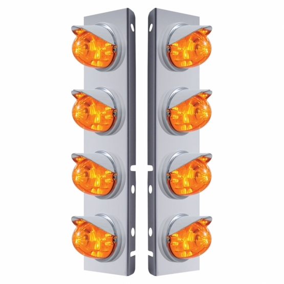 SS Front Air Cleaner Bracket With 8X 17 Amber LED Dual Func. Watermelon Lights & Visors For Peterbilt-Amber Lens