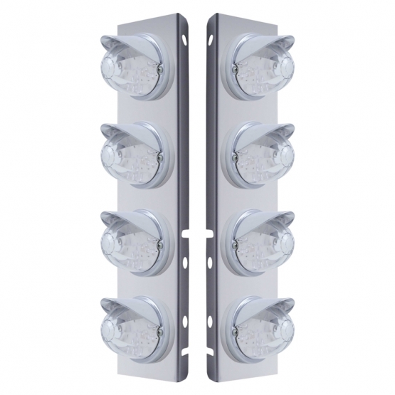 SS Front Air Cleaner Bracket With 8X 17 Amber LED Dual Func. Watermelon Lights & Visors For Peterbilt-Clear Lens