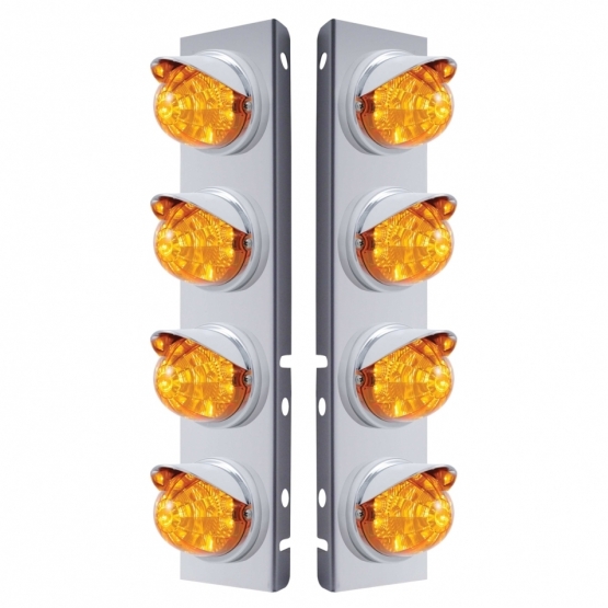 SS Front Air Cleaner Bracket With 8X 17 LED Reflector Watermelon Lights & Visors For Peterbilt-Amber LED & Lens