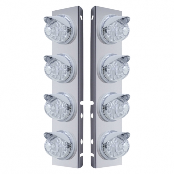 SS Front Air Cleaner Bracket With 8X 17 LED Reflector Watermelon Lights & Visors For Peterbilt-Amber LED/Clear Lens