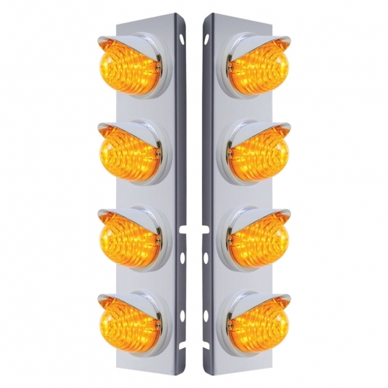 SS Front Air Cleaner Bracket With 8X 17 LED Beehive Lights & Visors For Peterbilt -Amber LED & Lens