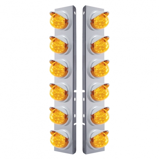 SS Front Air Cleaner Bracket With 12X 17 LED Reflector Lights & Visors For Peterbilt-Amber LED & Lens