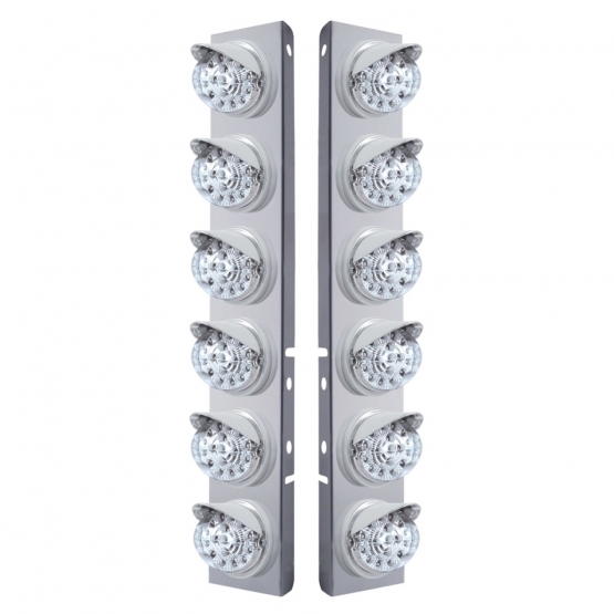 SS Front Air Cleaner Bracket With 12X 17 LED Reflector Lights & Visors For Peterbilt-Amber LED/Clear Lens