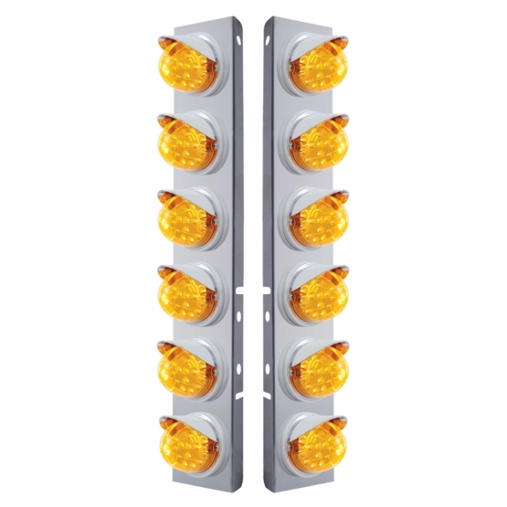 SS Front Air Cleaner Bracket With 12X 17 Amber LED Dual Function Reflector Lights & Visors For Peterbilt -Amber Lens