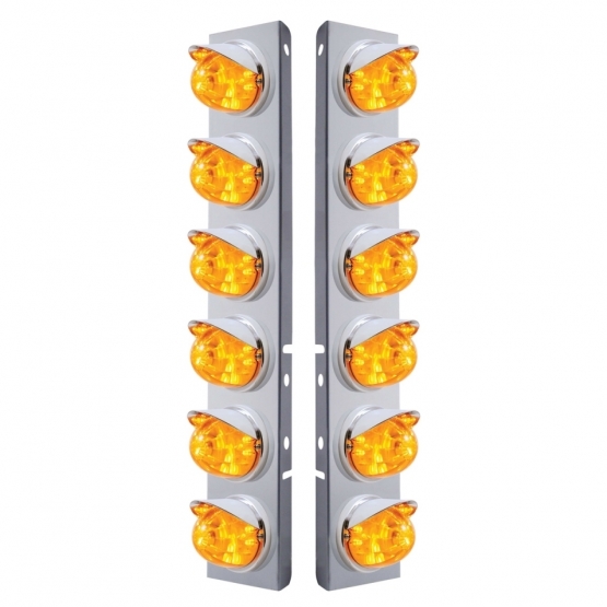 SS Front Air Cleaner Bracket W/12X 17 LED Watermelon Lights & Visors For Peterbilt-Amber LED & Lens