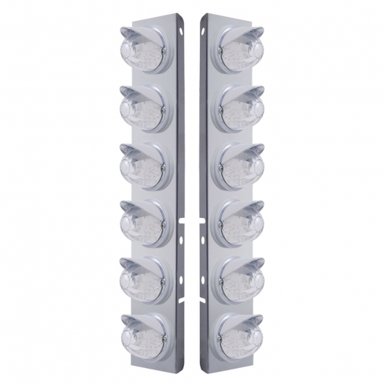 SS Front Air Cleaner Bracket W/12X 17 LED Watermelon Lights & Visors For Peterbilt -Amber LED/Clear Lens