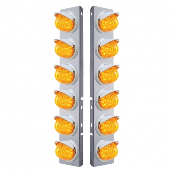 SS Front Air Cleaner Bracket W/12X 17 LED Beehive Lights & Visors For Peterbilt-Amber LED & Lens