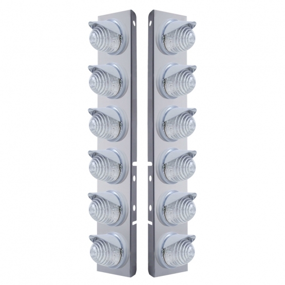 SS Front Air Cleaner Bracket W/12X 17 LED Beehive Lights & Visors For Peterbilt-Amber LED/Clear Lens