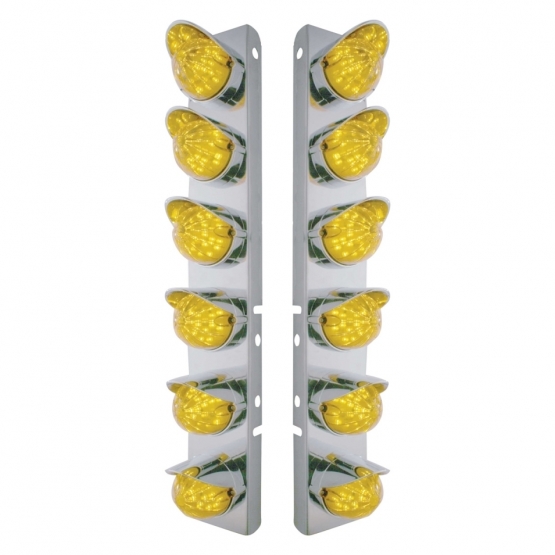 SS Front Air Cleaner Bracket With 12X 19 LED Bullet Style Lights & Visors For Peterbilt-Amber LED & Lens