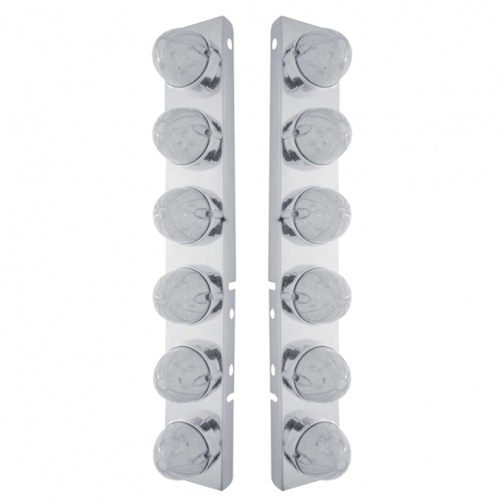 SS Front Air Cleaner Bracket With 12X 19 LED Bullet Style Lights & Bezels For Peterbilt-Amber LED/Clear Lens