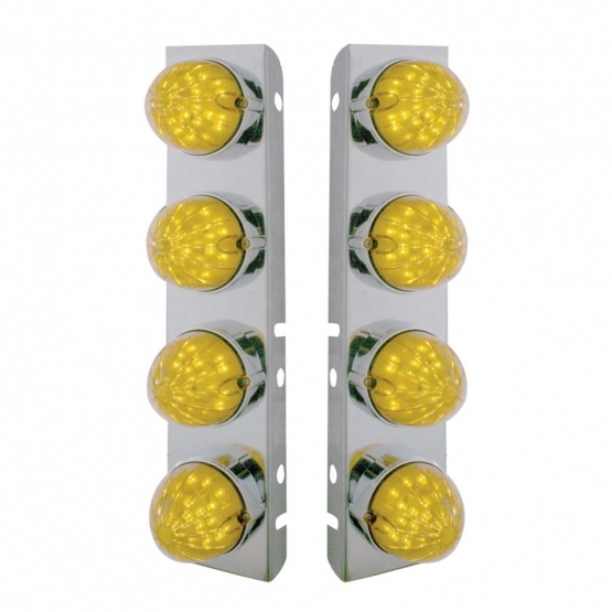 SS Front Air Cleaner Bracket With 8X 19 LED Bullet Style Lights & Bezels For Peterbilt-Amber LED & Lens