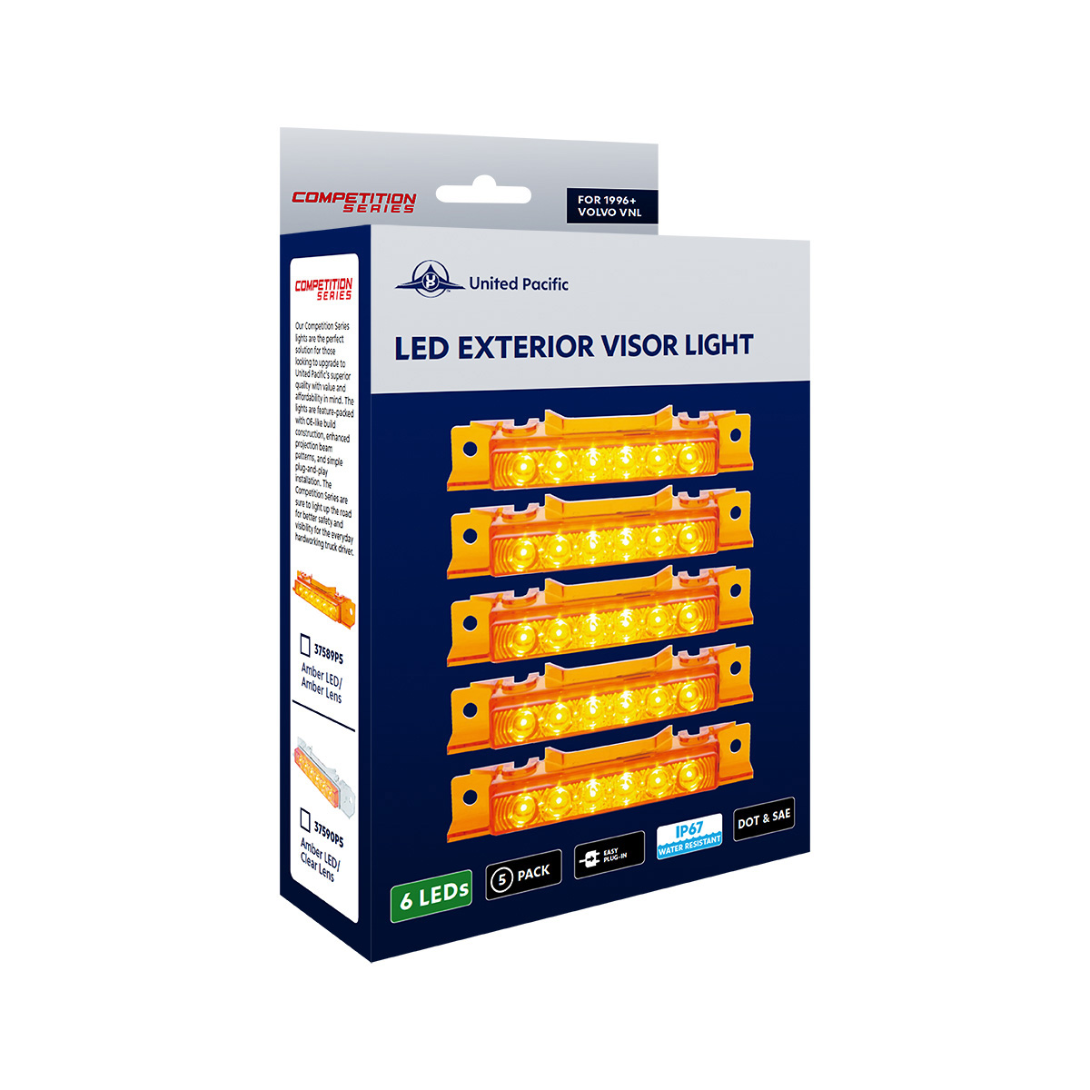 6 LED Competition Series Exterior Visor Light For 1996-2024 Volvo VNL-Amber LED/Amber Lens (5 Pcs) - Thumbnail 9