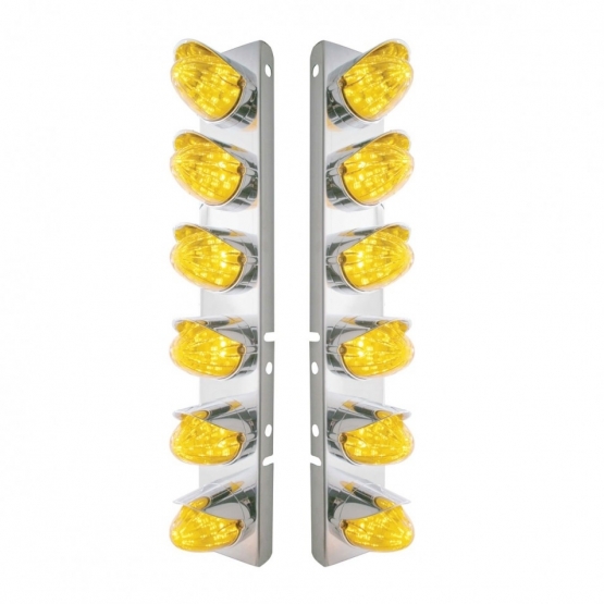 SS Front Air Cleaner Bracket With 12X 19 LED Watermelon Lights & Visors For Peterbilt-Amber LED & Lens