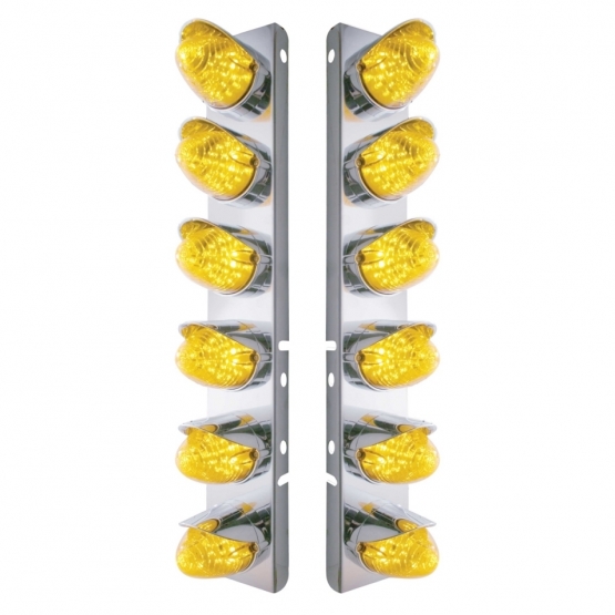 SS Front Air Cleaner Bracket With 12X 19 LED Beehive Lights & Visors For Peterbilt-Amber LED & Lens