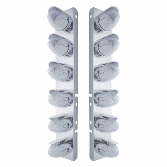 SS Front Air Cleaner Bracket With 12X 19 LED Beehive Lights & Visors For Peterbilt-Amber LED/Clear Lens