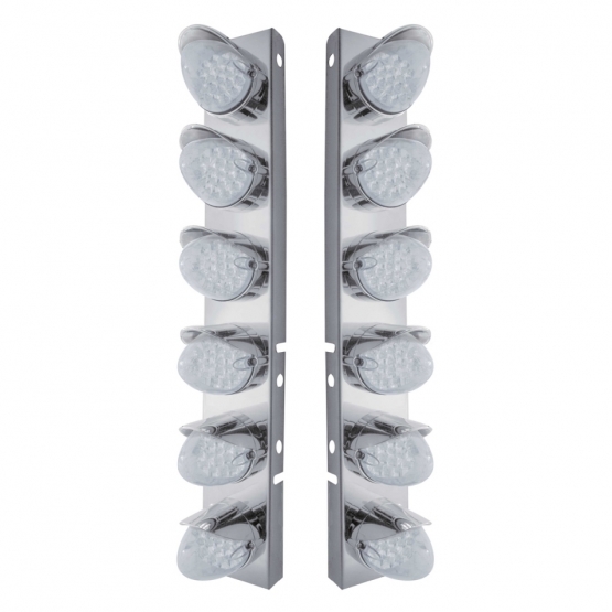 SS Front Air Cleaner Bracket With 12X 19 LED Reflector Lights & Visors For Peterbilt-Amber LED/Clear Lens