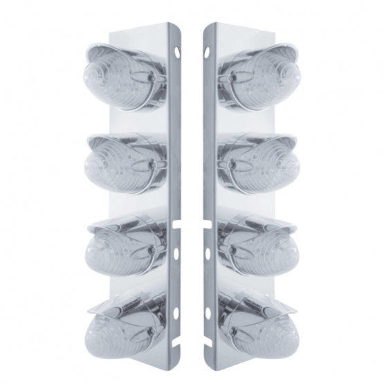 SS Front Air Cleaner Bracket With 8X 19 LED Beehive Lights & Visors For Peterbilt-Amber LED/Clear Lens