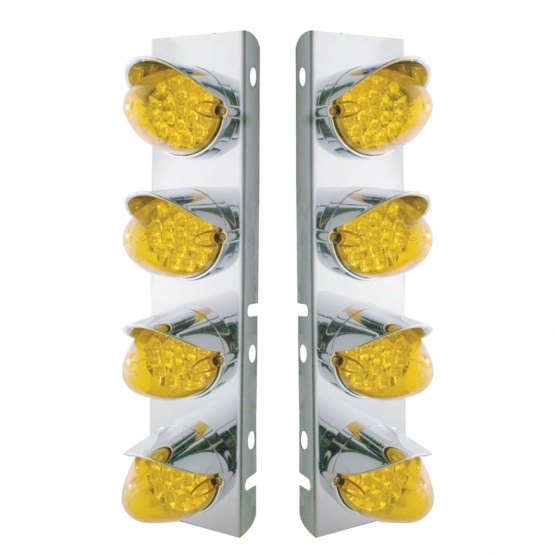 SS Front Air Cleaner Bracket With 8X 19 LED Reflector Lights & Visors For Peterbilt-Amber LED & Lens