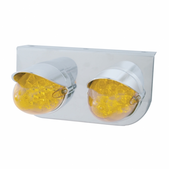 Stainless Light Bracket With 2X 19 LED Reflector Lights & Visors - Amber LED/Amber Lens - Thumbnail 2